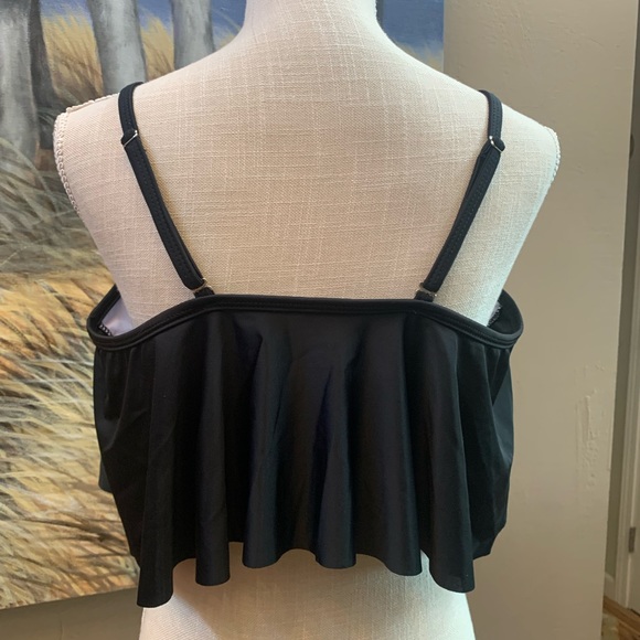 SZ XL women’s bathing suit top bandeau style black stretch top full coverage - Picture 4 of 7